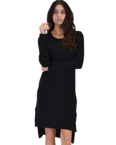 Kiss The Moon Long Sleeve Black Midi Dress