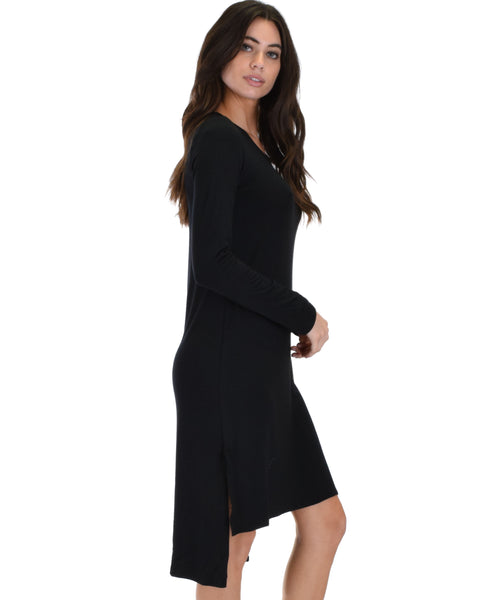 Kiss The Moon Long Sleeve Black Midi Dress