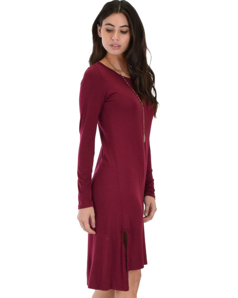 Kiss The Moon Long Sleeve Burgundy Midi Dress