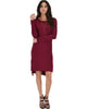 Kiss The Moon Long Sleeve Burgundy Midi Dress - Full Image