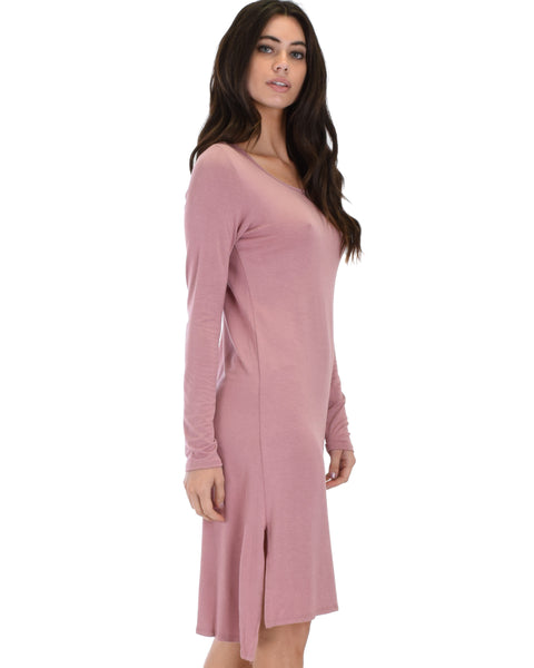 Kiss The Moon Long Sleeve Mauve Midi Dress