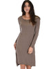 Kiss The Moon Long Sleeve Taupe Midi Dress - Main Image