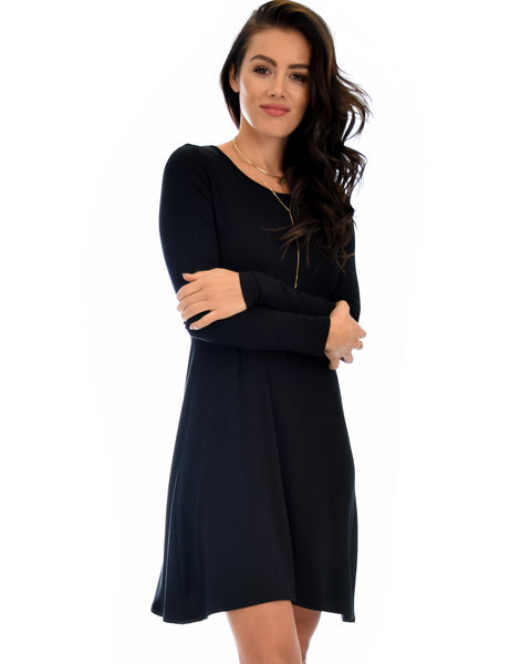 Shift & Shout Long Sleeve Black Tunic Dress