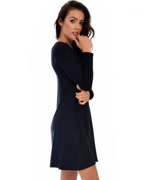 Shift & Shout Long Sleeve Black Tunic Dress