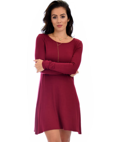 Shift & Shout Long Sleeve Burgundy Tunic Dress