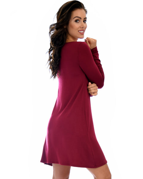 Shift & Shout Long Sleeve Burgundy Tunic Dress