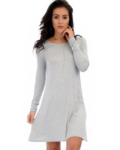 Shift & Shout Long Sleeve Grey Tunic Dress