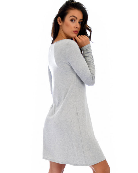 Shift & Shout Long Sleeve Grey Tunic Dress