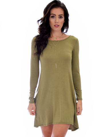 Shift & Shout Long Sleeve Olive Tunic Dress