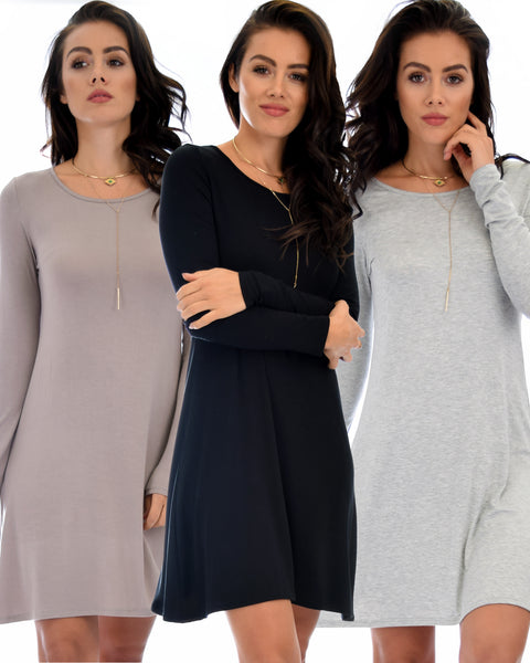 3 Pack Shift & Shout Long Sleeve Tunic Dress