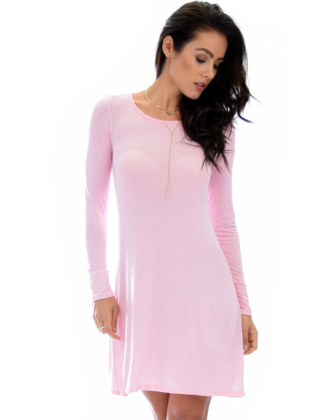 Shift & Shout Long Sleeve Mauve Tunic Dress