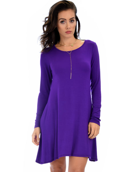 Shift & Shout Long Sleeve Purple Tunic Dress