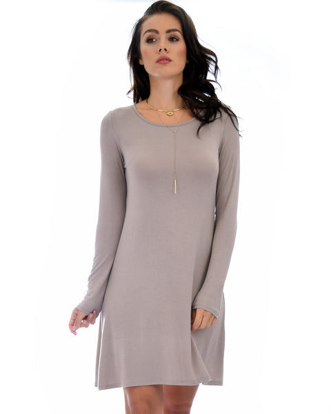 Shift & Shout Long Sleeve Taupe Tunic Dress