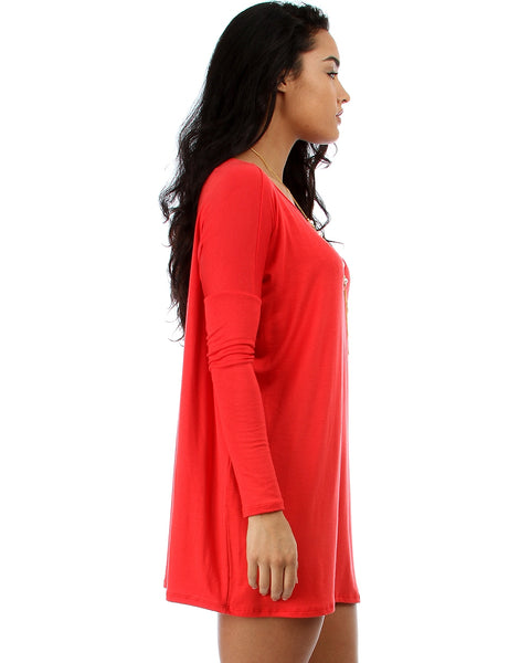 Better Together Over-Sized Long Sleeve Red Tunic Top