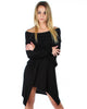 Off The Shoulder Draped Black Tunic Dress - Main Image