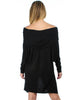 Off The Shoulder Draped Black Tunic Dress - Back Image