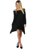 Off The Shoulder Draped Black Tunic Dress - Full Image