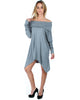 Off The Shoulder Draped Grey Tunic Dress - Full Image