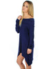 Off The Shoulder Draped Navy Tunic Dress - Back Image