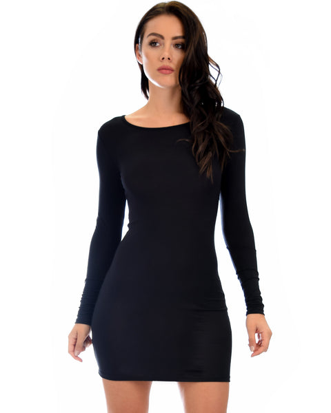 Comeback Baby Long Sleeve Black Bodycon Dress