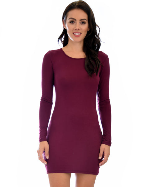 Comeback Baby Long Sleeve Burgundy Bodycon Dress