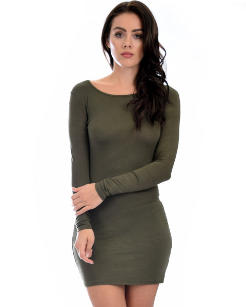 Comeback Baby Long Sleeve Olive Bodycon Dress