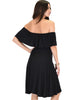 Wait And See Off The Shoulder Black Midi Dress - Back Image