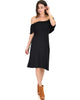 Wait And See Off The Shoulder Black Midi Dress - Full Image