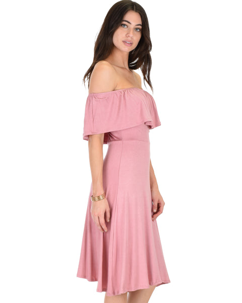 Wait And See Off The Shoulder Mauve Midi Dress