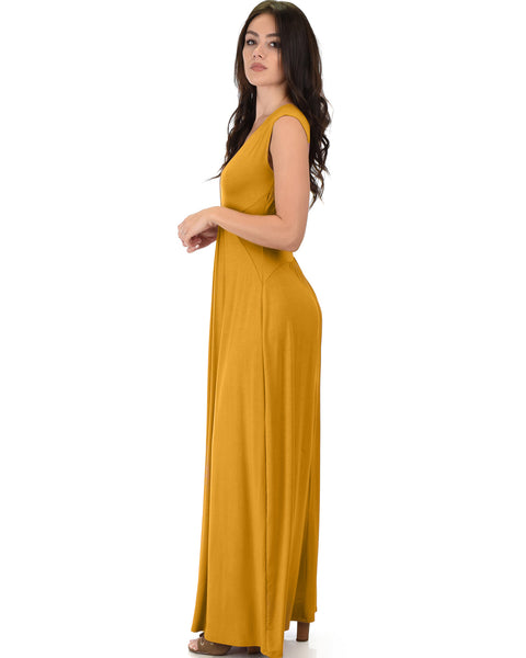 Sweetest Kiss Sleeveless Mustard Maxi Dress