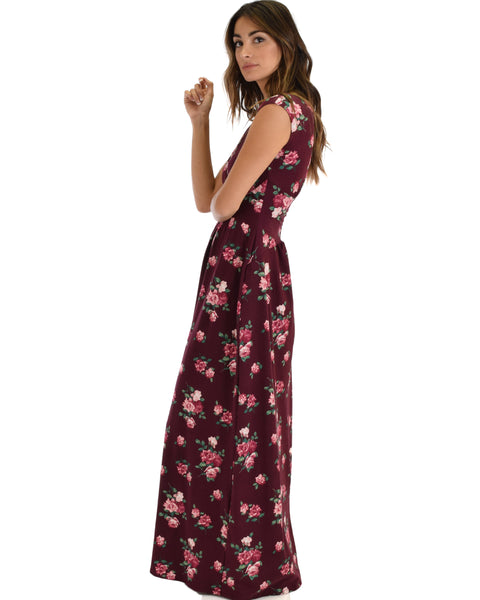 Sweetest Kiss Sleeveless Burgundy Floral Maxi Dress