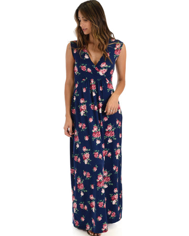 Sweetest Kiss Sleeveless Navy Floral Maxi Dress