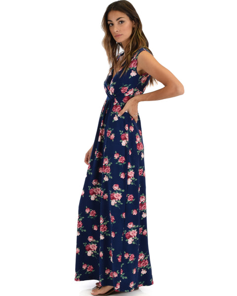 Sweetest Kiss Sleeveless Navy Floral Maxi Dress