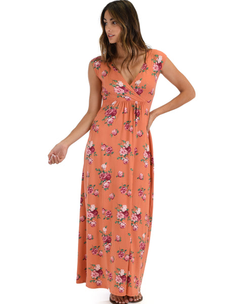 Sweetest Kiss Sleeveless Orange Floral Maxi Dress