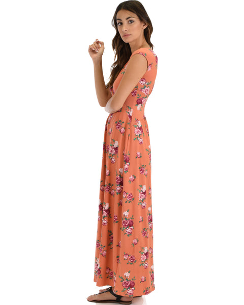 Sweetest Kiss Sleeveless Orange Floral Maxi Dress