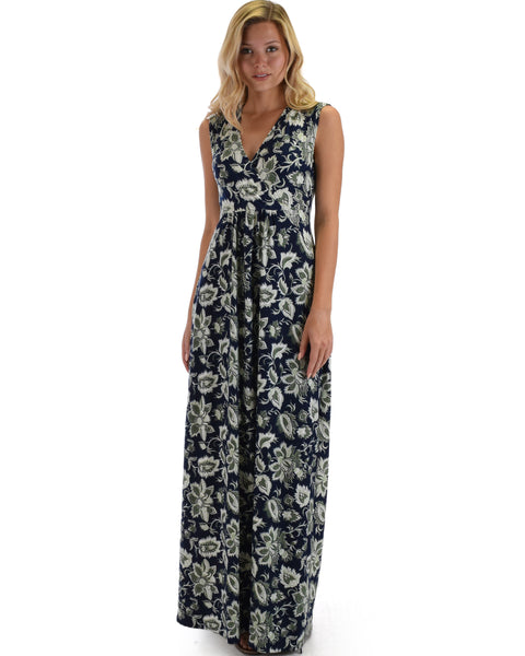 Lyss Loo Sweetest Kiss Sleeveless Yummy Floral Navy Maxi Dress