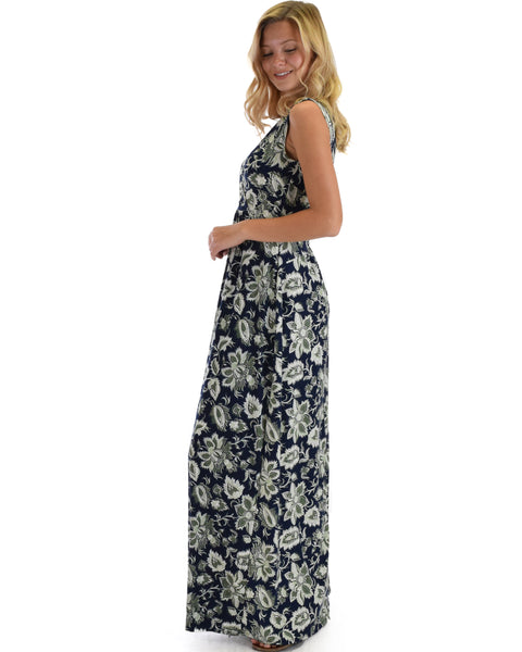 Lyss Loo Sweetest Kiss Sleeveless Yummy Floral Navy Maxi Dress