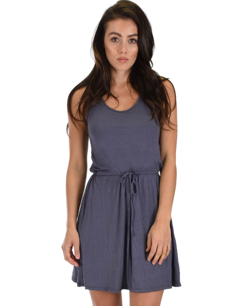 At Ease Waist Tie Charcoal Tank Dress