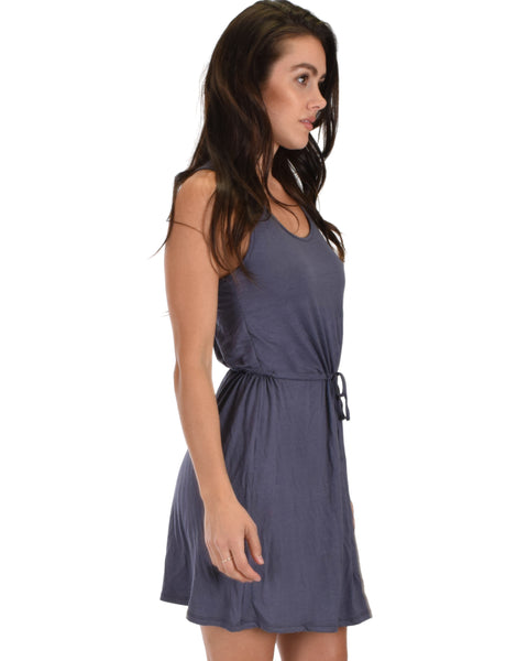 At Ease Waist Tie Charcoal Tank Dress