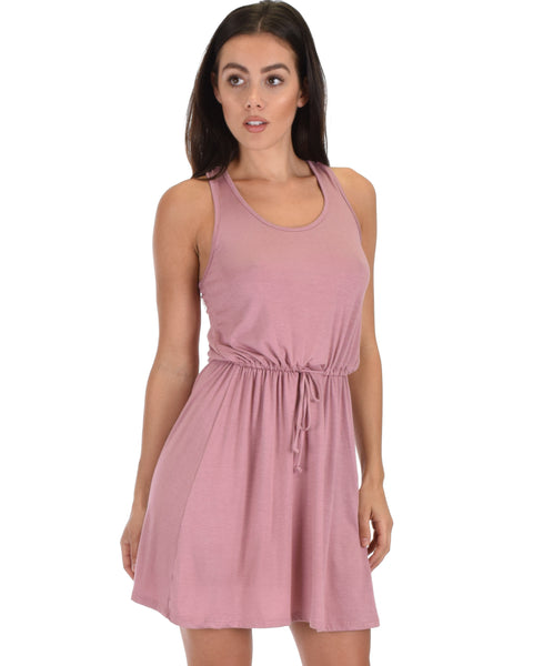 At Ease Waist Tie Mauve Tank Dress