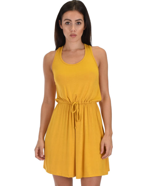 At Ease Waist Tie Mustard Tank Dress