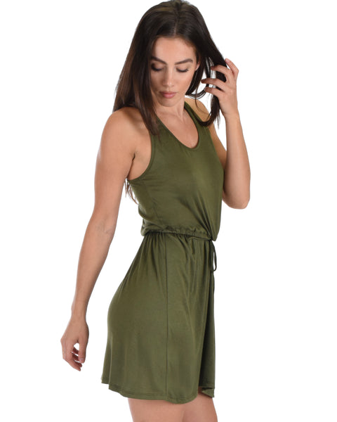 At Ease Waist Tie Olive Tank Dress