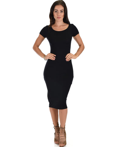 Along The Lines Bodycon Black Midi Dress