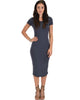 Along The Lines Bodycon Charcoal Midi Dress - Main Image