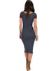 Along The Lines Bodycon Charcoal Midi Dress - Back Image