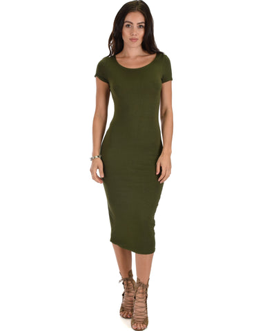 Along The Lines Bodycon Olive Midi Dress