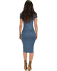 Along The Lines Bodycon Teal Midi Dress - Back Image