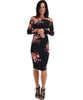 Lyss Loo Women's Love Poem Off The Shoulder Black Floral Bodycon Dress - Lyss Loo