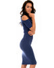 Love Me Completely Cold Shoulder Navy Bodycon Midi Dress - Side Image