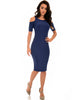 Love Me Completely Cold Shoulder Navy Bodycon Midi Dress - Full Image